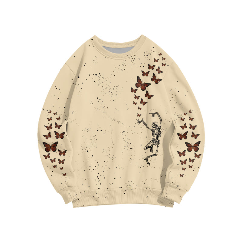 Unisex Dancing Skeleton Butterfly Print Sweatshirt - Apricot - 6XL - image 2