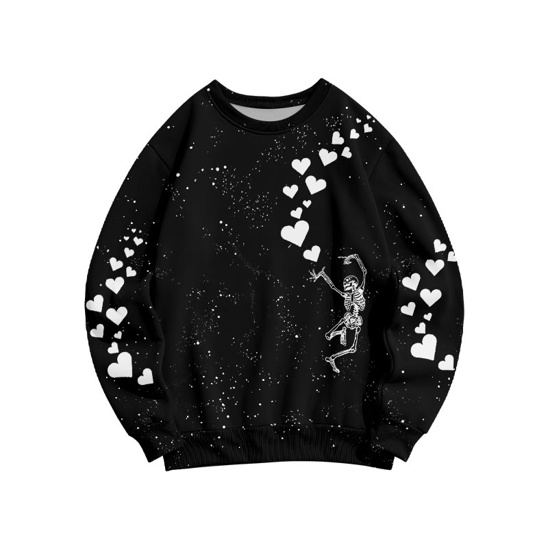 Unisex Dancing Skeleton Heart Print Sweatshirt - Black - 6XL - image 2
