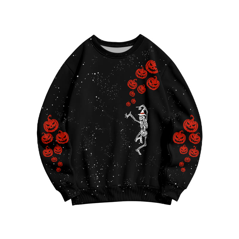 Unisex Dancing Skeleton Pumpkin Halloween Print Sweatshirt - Black - 6XL - image 2