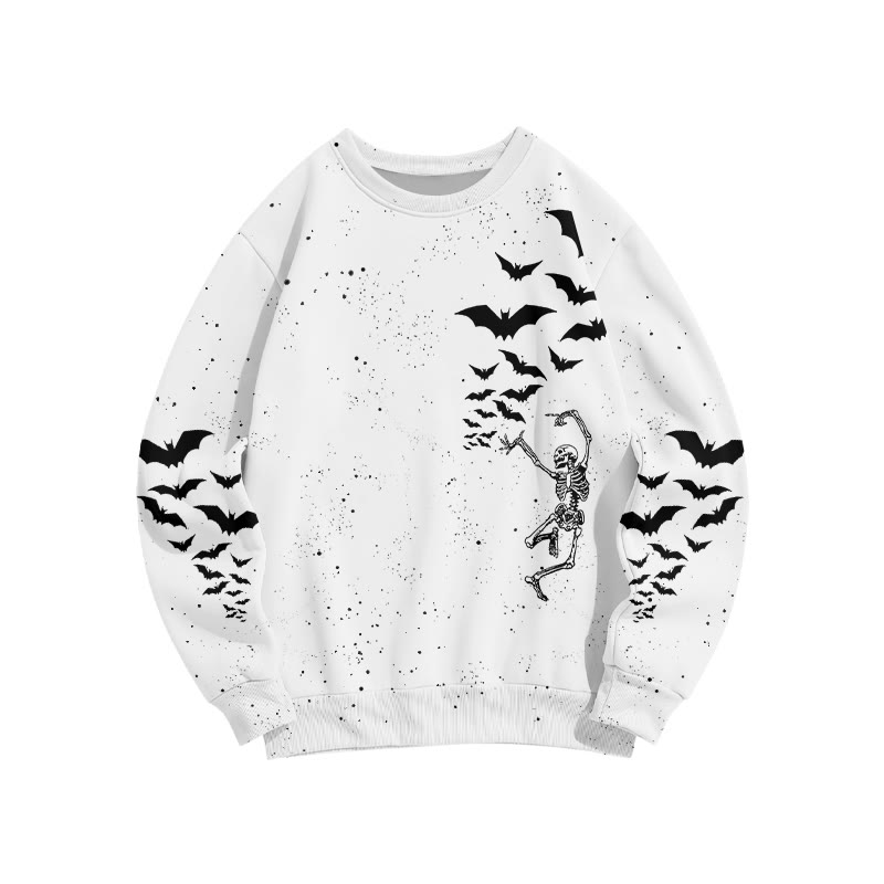 Unisex Dancing Skeleton Bat Halloween Print Sweatshirt - White - 6XL - image 2