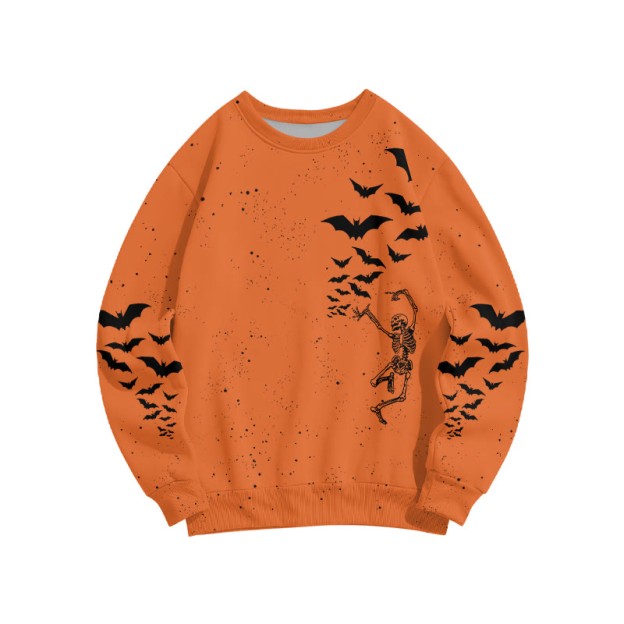 Unisex Dancing Skeleton Bat Halloween Print Sweatshirt - Orange - 6XL - image 1
