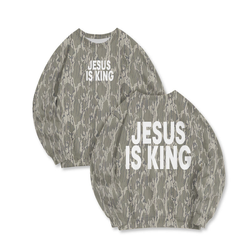 Unisex Jesus Is King Bark Camouflage Print Sweatshirt - Green - 6XL - image 1