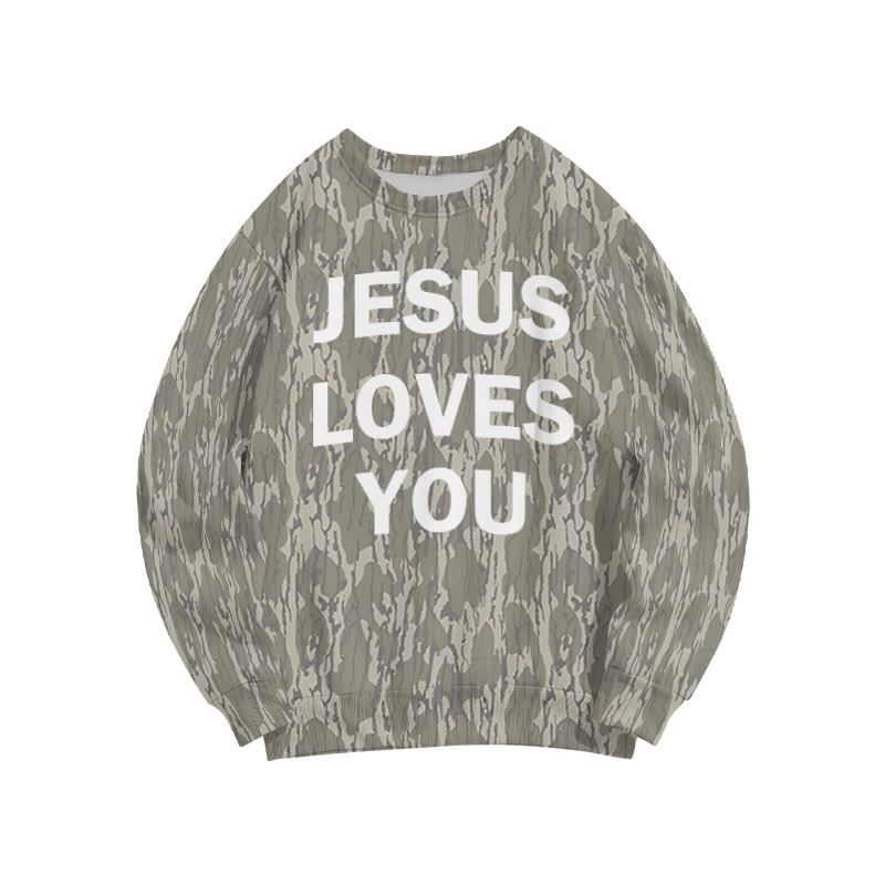 Unisex Jesus Loves You Bark Camouflage Print Sweatshirt - Green - 6XL - image 1