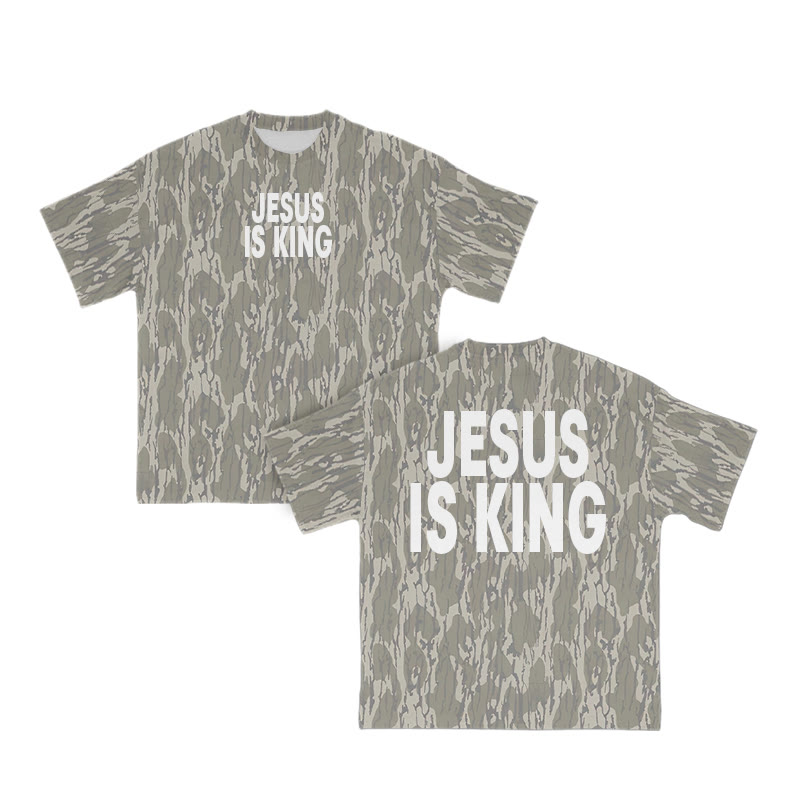 Unisex Jesus Is King Bark Camouflage Print T-shirt - Green - 8XL - image 1