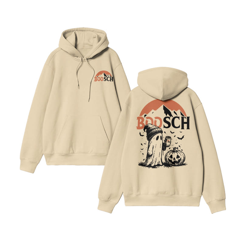 Unisex Funny Boosch Pumpkin Halloween Print Hoodie - Apricot - US16-18(2XL) - image 2