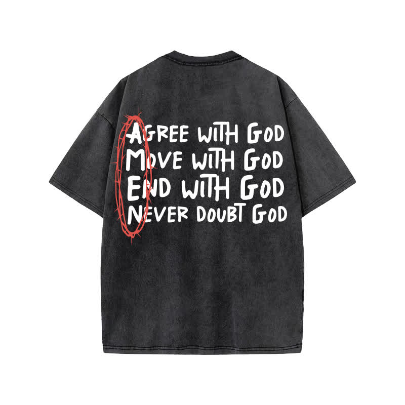 Unisex Cute Amen Print Acid Washed T-shirt - Black - US20-22(3XL) - image 2