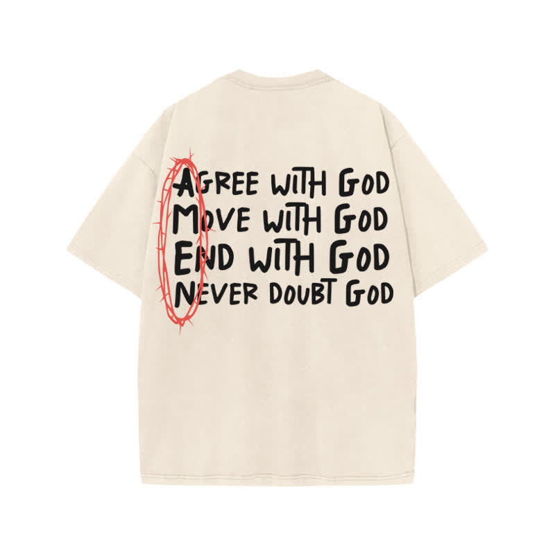 Unisex Cute Amen Print Acid Washed T-shirt - Beige - US20-22(3XL) - image 1