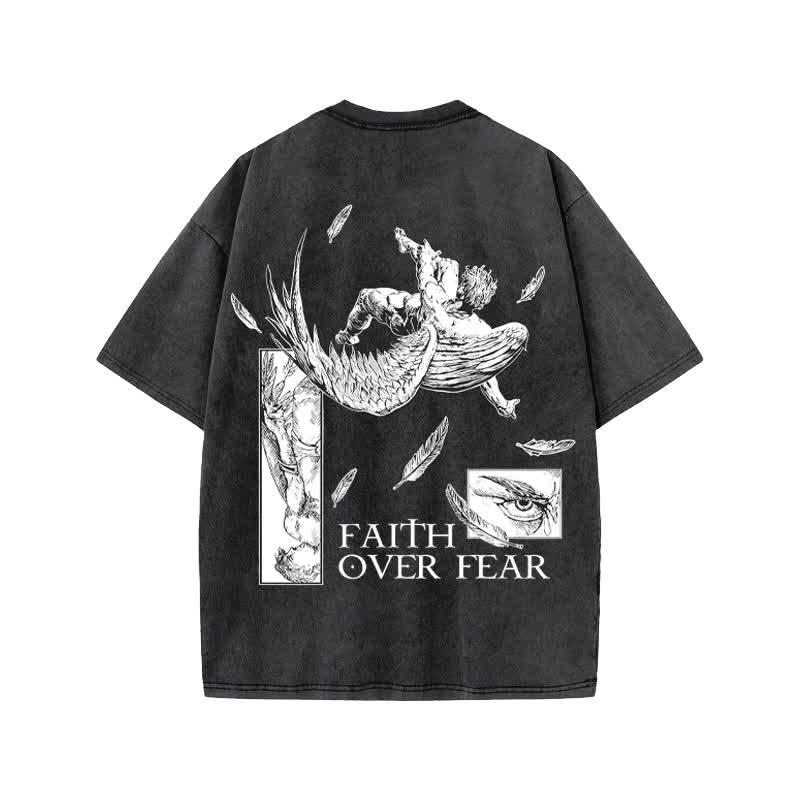 Unisex  Faith Over Fear Print Acid Washed T-shirt - image 1