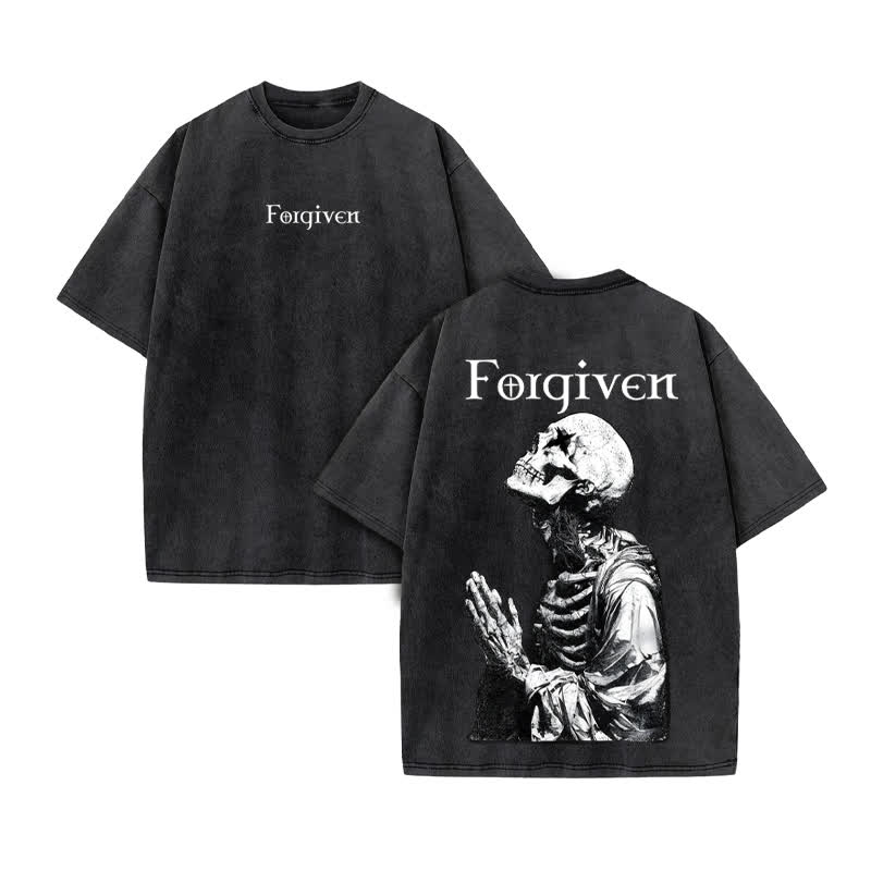 Unisex  Forgiven Print Acid Washed T-shirt - Black - US20-22(3XL) - image 2
