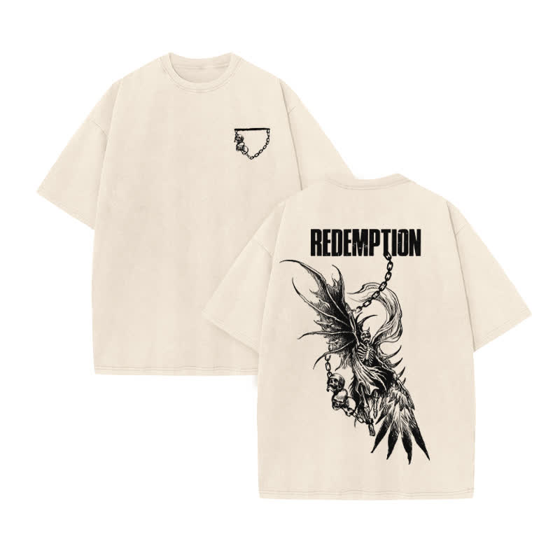 Unisex Redemption Print Acid Washed T-shirt - Beige - US20-22(3XL) - image 2