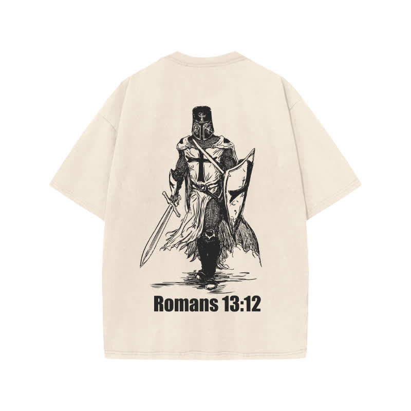 Unisex Romans 13:12 Bring The Weapons Of Light Print Acid Washed T-shirt - Beige - US20-22(3XL) - image 1