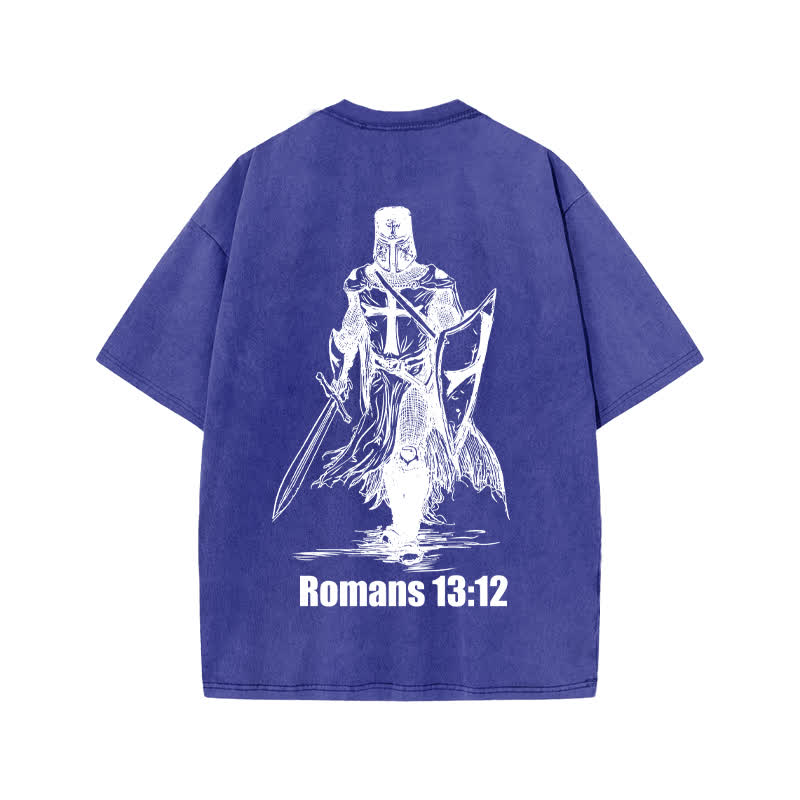 Unisex Romans 13:12 Bring The Weapons Of Light Print Acid Washed T-shirt - Blue - US20-22(3XL) - image 8