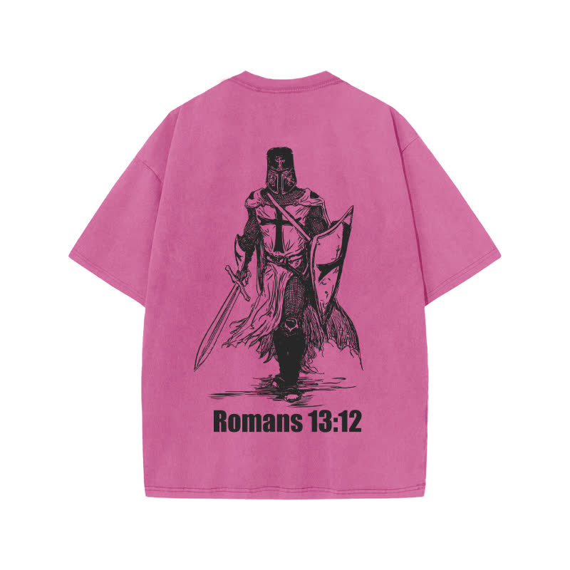 Unisex Romans 13:12 Bring The Weapons Of Light Print Acid Washed T-shirt - Pink - US20-22(3XL) - image 7