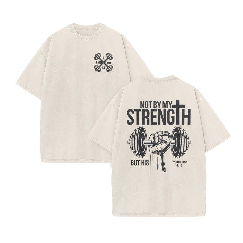 Unisex Not By My Strength But His Print Acid Washed T-shirt - Beige - US20-22(3XL) - image 3