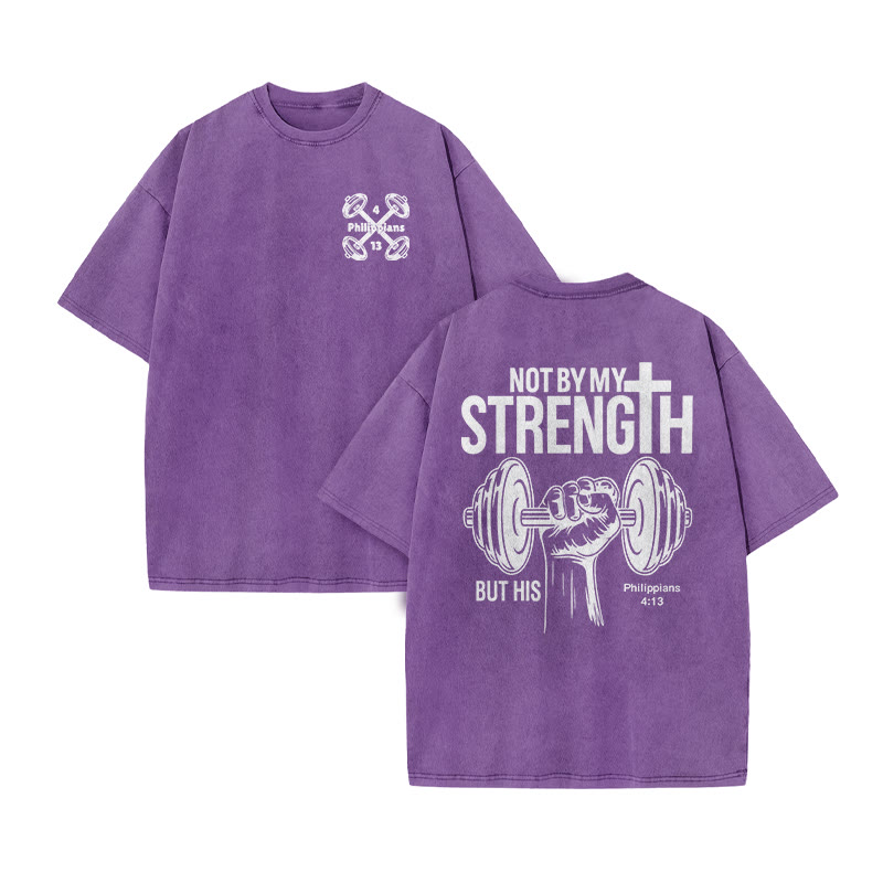 Unisex Not By My Strength But His Print Acid Washed T-shirt - Purple - US20-22(3XL) - image 9
