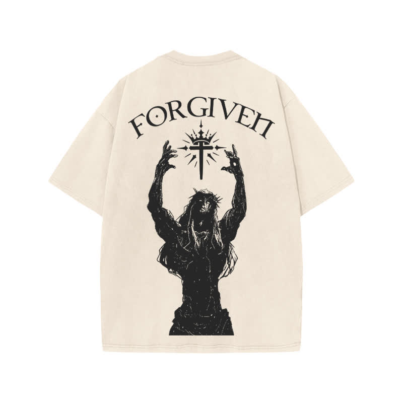 Unisex Forgiven Print Acid Washed T-shirt - image 1
