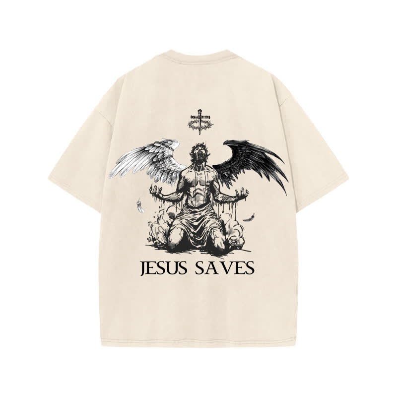 Unisex Jesus Saves Print Acid Washed T-shirt - image 1