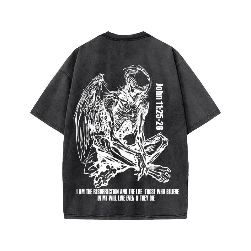 Unisex John 11:25-26 Print Acid Washed T-shirt - Black - US20-22(3XL) - image 2