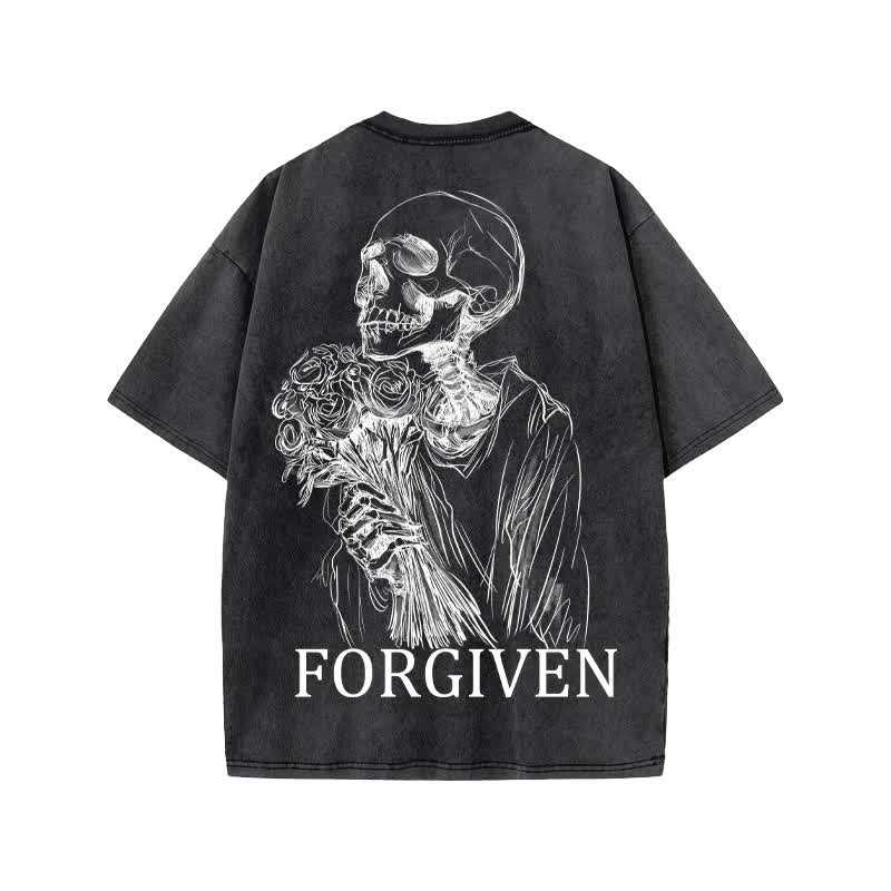 Unisex Forgiven Print Acid Washed T-shirt - Black - US20-22(3XL) - image 2