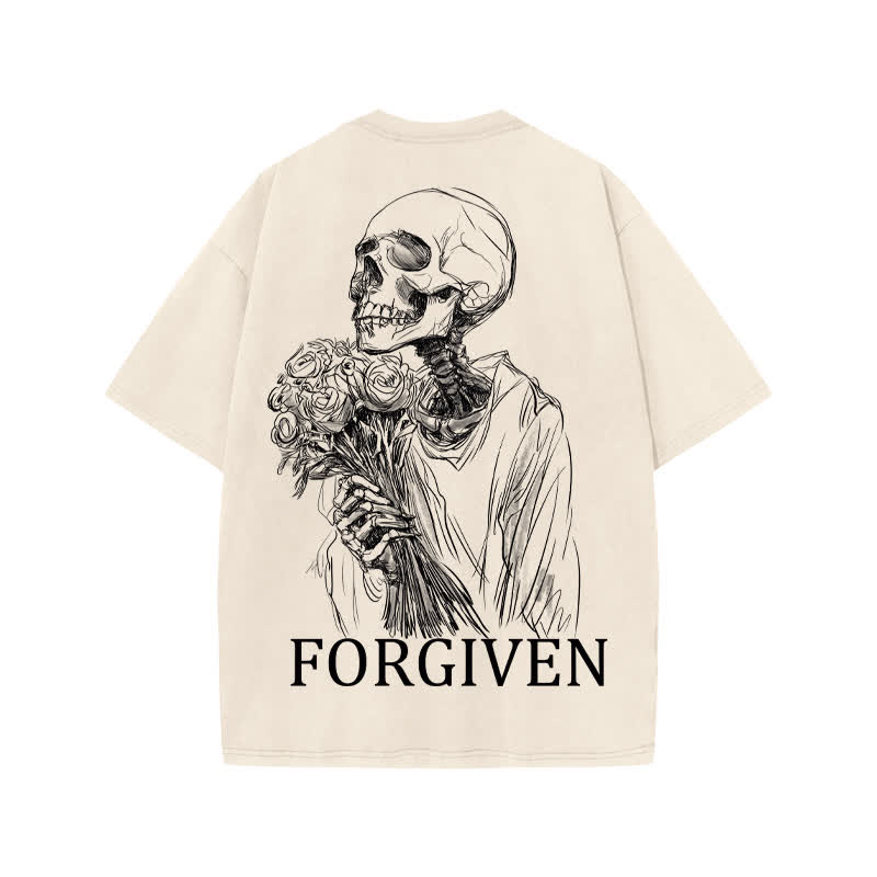 Unisex Forgiven Print Acid Washed T-shirt - Beige - US20-22(3XL) - image 1