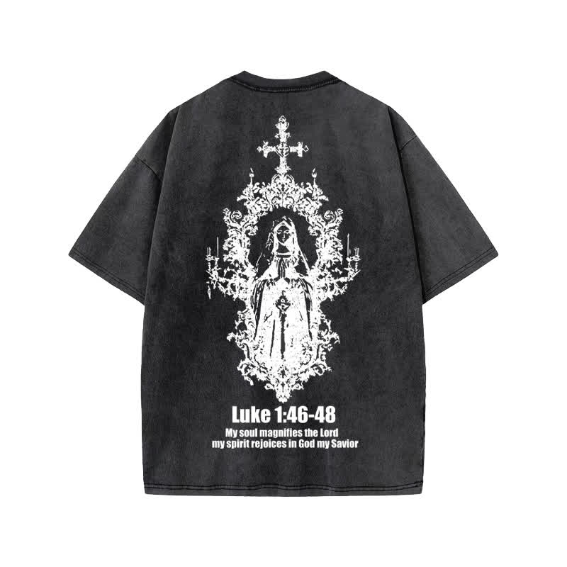 Unisex Luke 1:46-48 Print Acid Washed T-shirt - Black - US20-22(3XL) - image 2