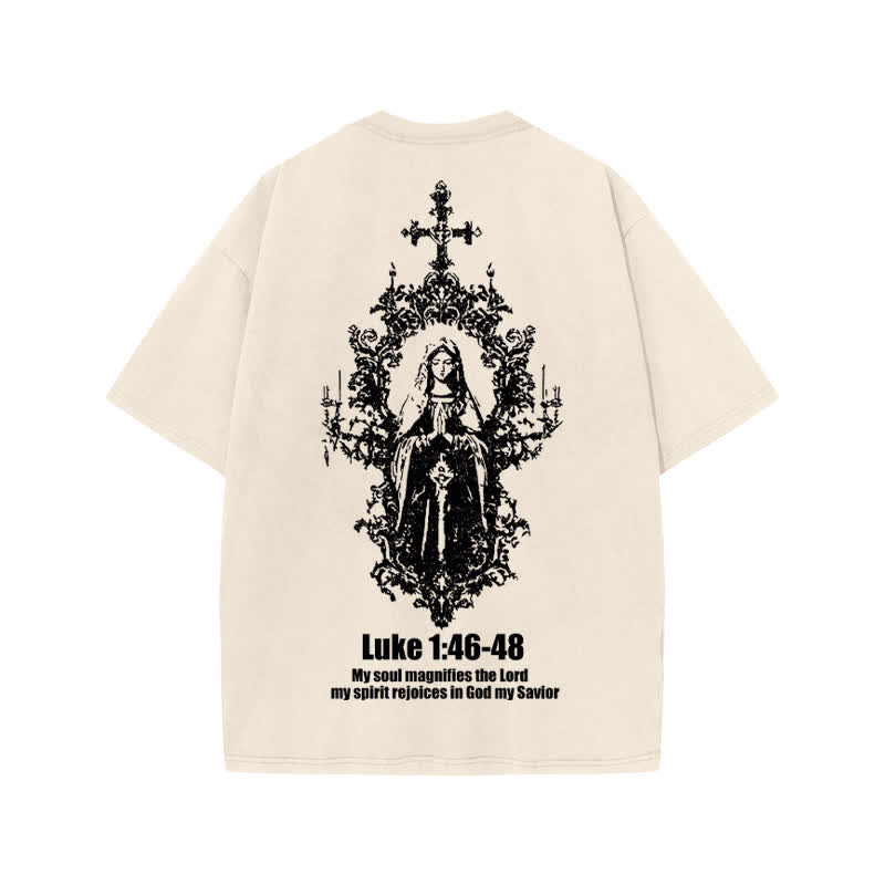 Unisex Luke 1:46-48 Print Acid Washed T-shirt - Beige - US20-22(3XL) - image 1