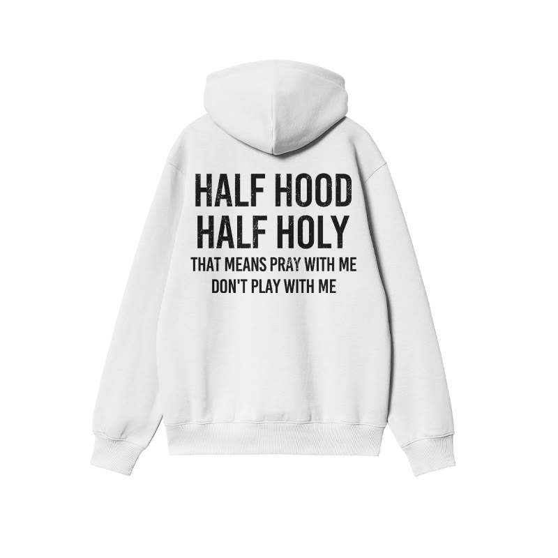 Unisex Half Hood Half Holy Print Hoodie - White - 2XL - image 2