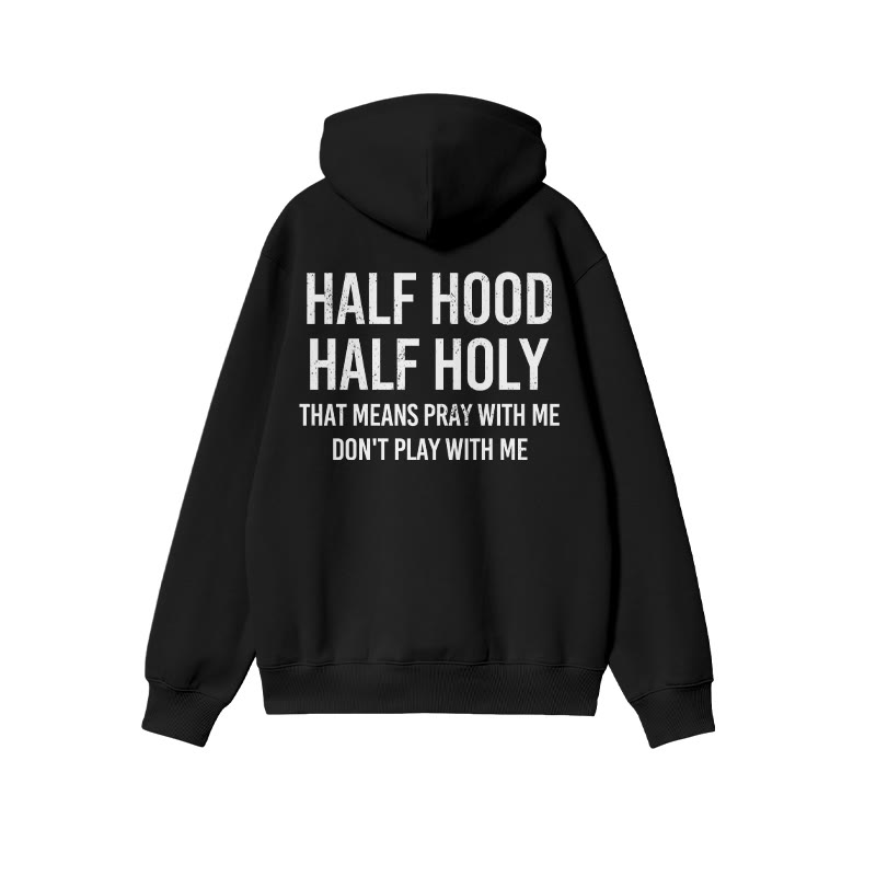 Unisex Half Hood Half Holy Print Hoodie - Black - 2XL - image 1