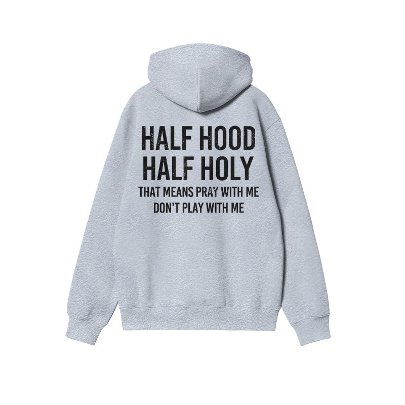 Unisex Half Hood Half Holy Print Hoodie - Grey - 2XL - image 3