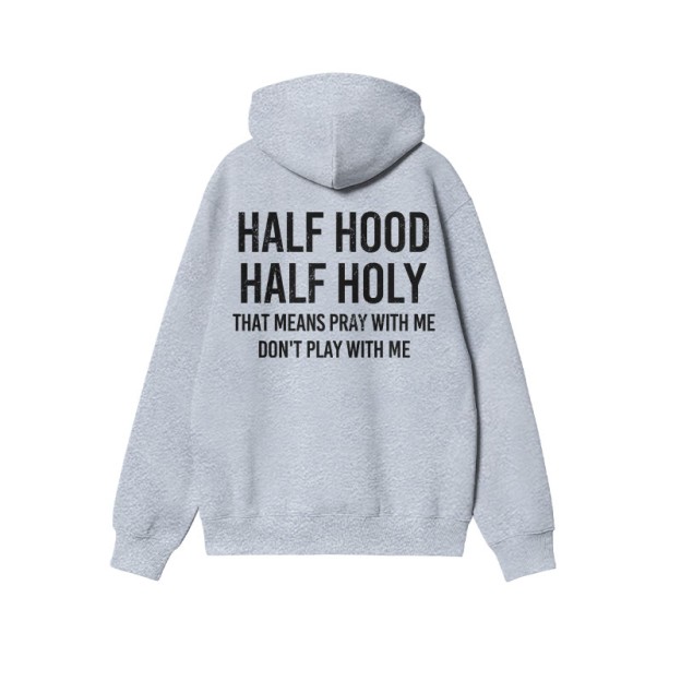 Unisex Half Hood Half Holy Print Hoodie - Grey - 2XL - image 3