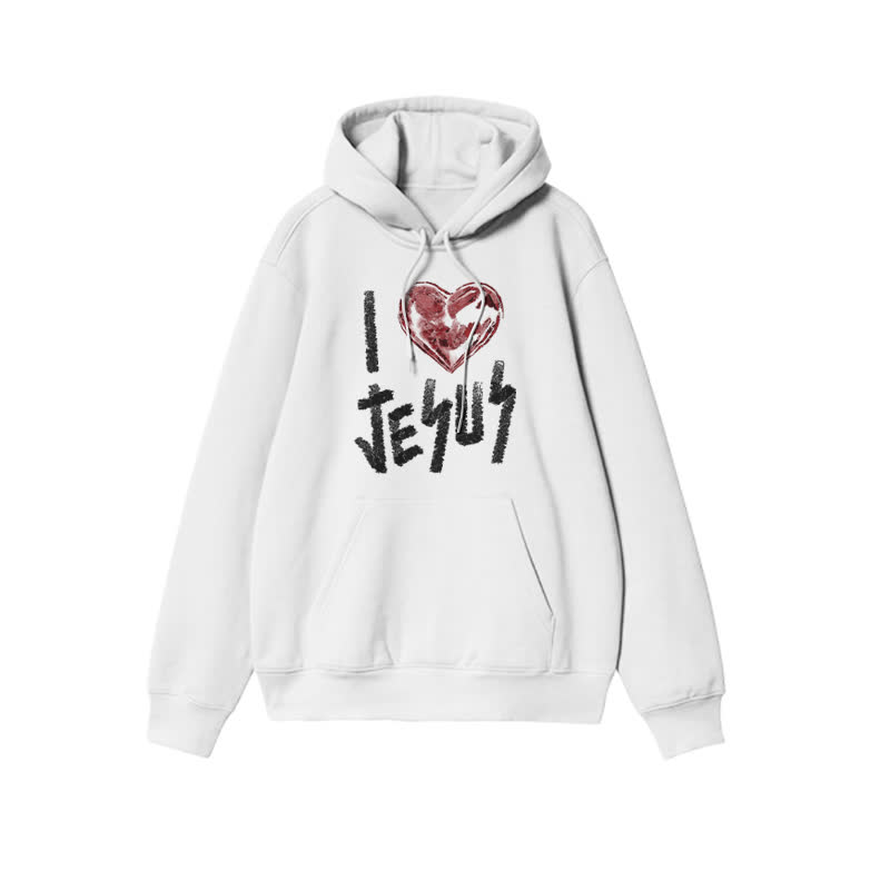 Unisex I Love Jesus Print Hoodie - White - 2XL - image 1