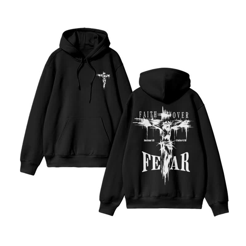 Unisex 100% Cotton Faith Over Fear Print hoodie - Black - US16-18(2XL) - image 2