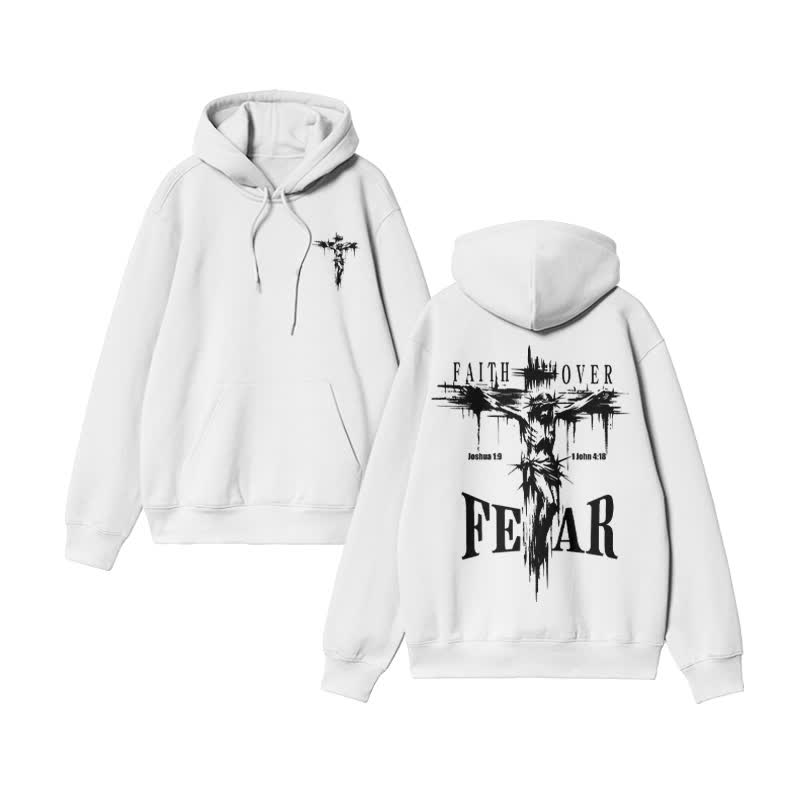 Unisex 100% Cotton Faith Over Fear Print hoodie - White - US16-18(2XL) - image 1