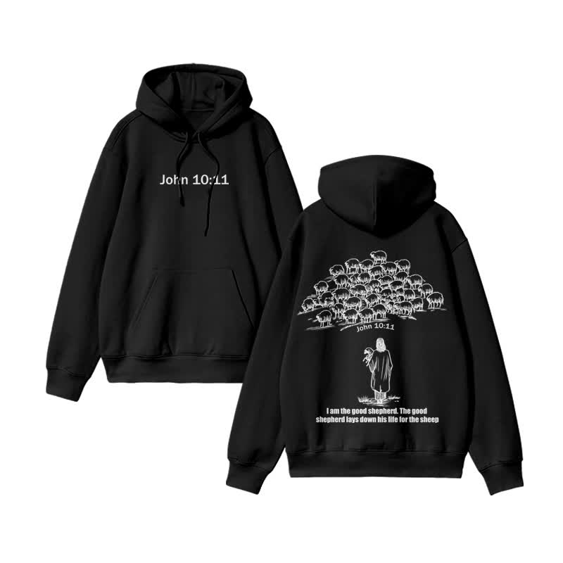 Unisex 100% Cotton John 10:11 Print hoodie - Black - US16-18(2XL) - image 2