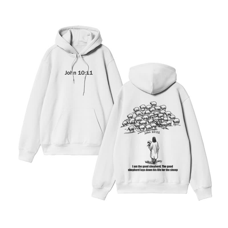 Unisex 100% Cotton John 10:11 Print hoodie - White - US16-18(2XL) - image 1