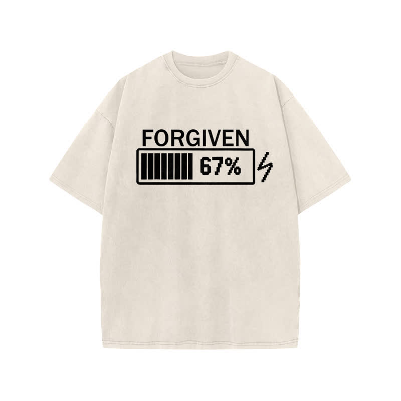 Unisex 100% Cotton Forgiven Charging Progress Print Acid Washed T-shirt - Beige - US20-22(3XL) - image 1