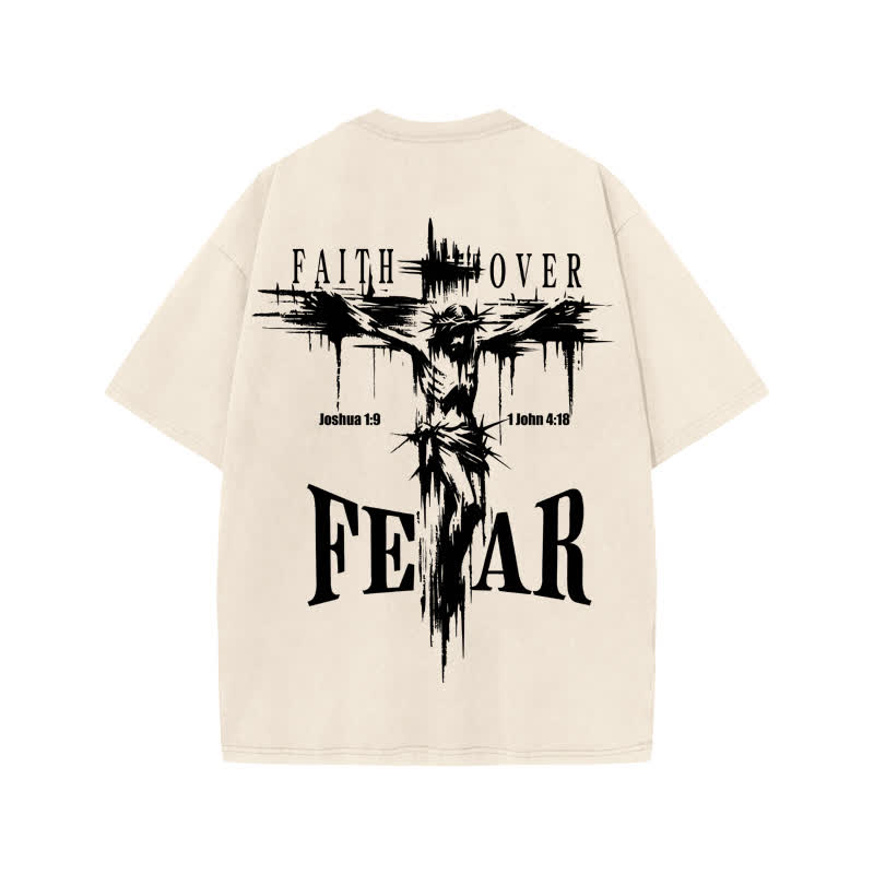 Unisex Faith Over Fear Print Acid Washed T-shirt - image 1