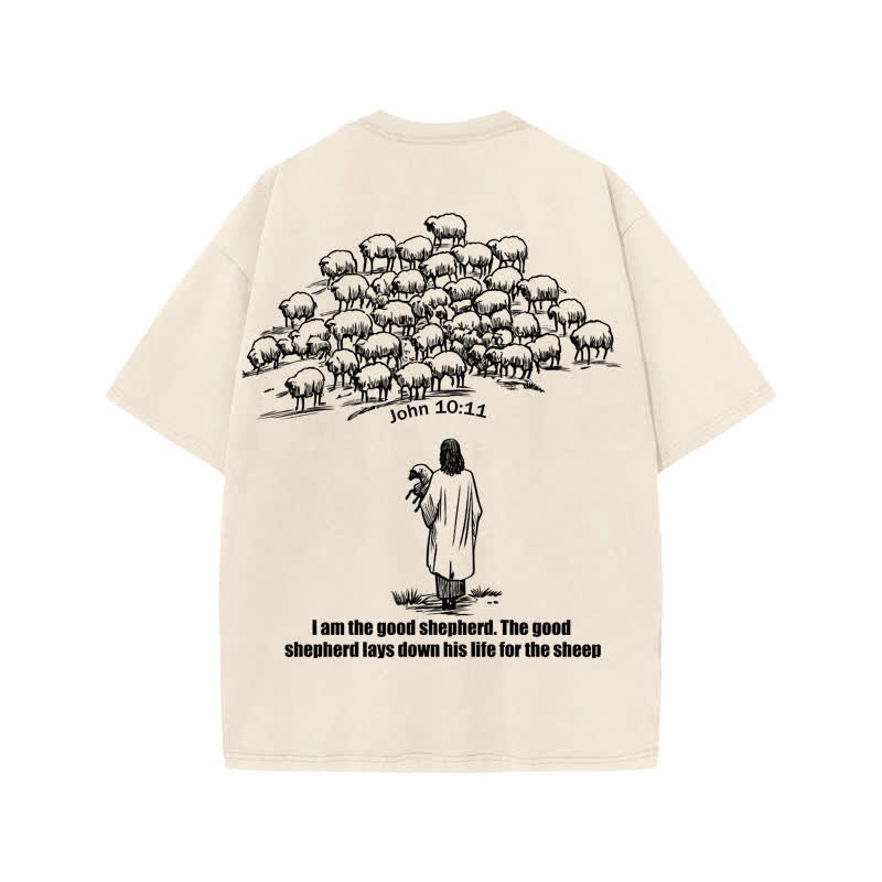 Unisex John 10:11 Print Acid Washed T-shirt - image 1