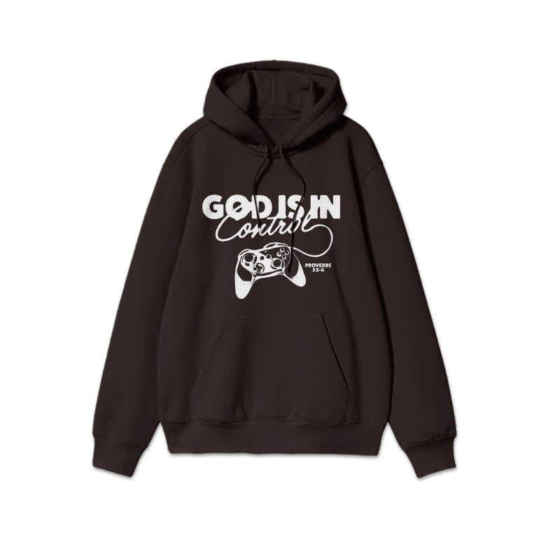 Unisex God Is In Control Print Hoodie - Coffee - 2XL - image 5