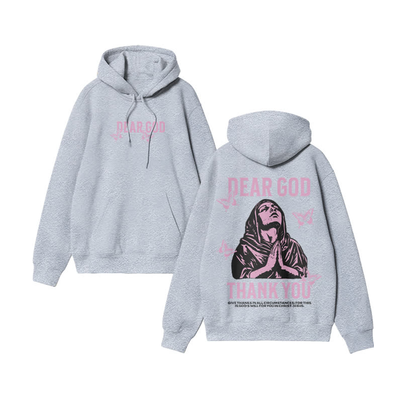 Unisex Thank You Dear God Print hoodie - Grey - US16-18(2XL) - image 3