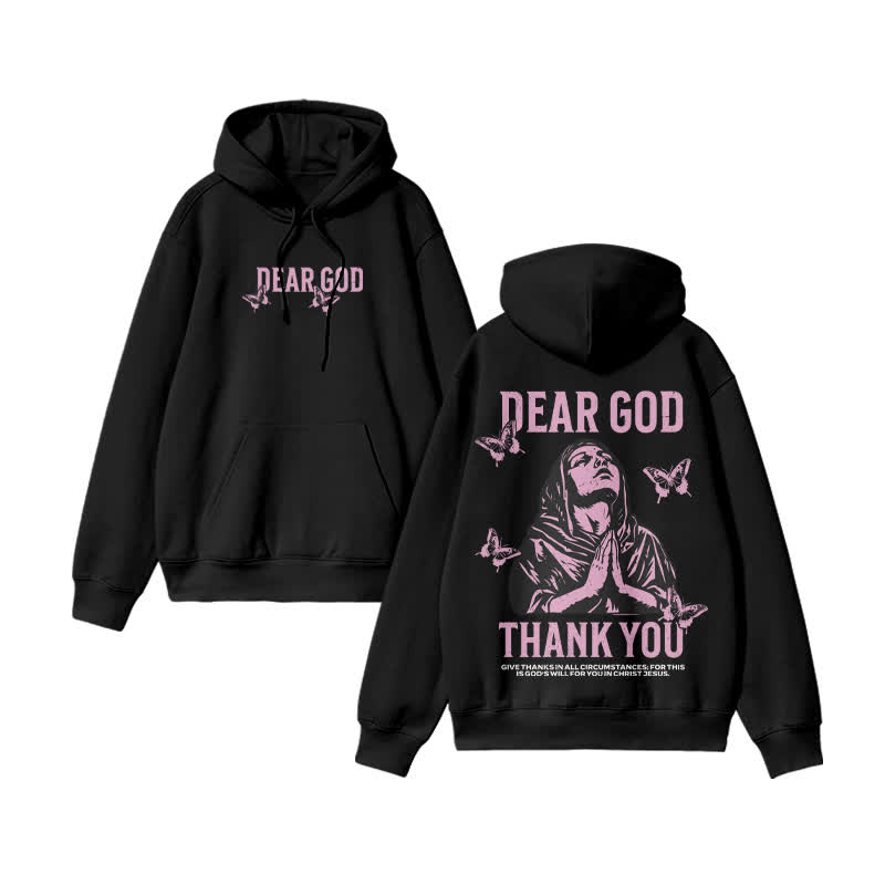 Unisex Thank You Dear God Print hoodie - Black - US16-18(2XL) - image 1