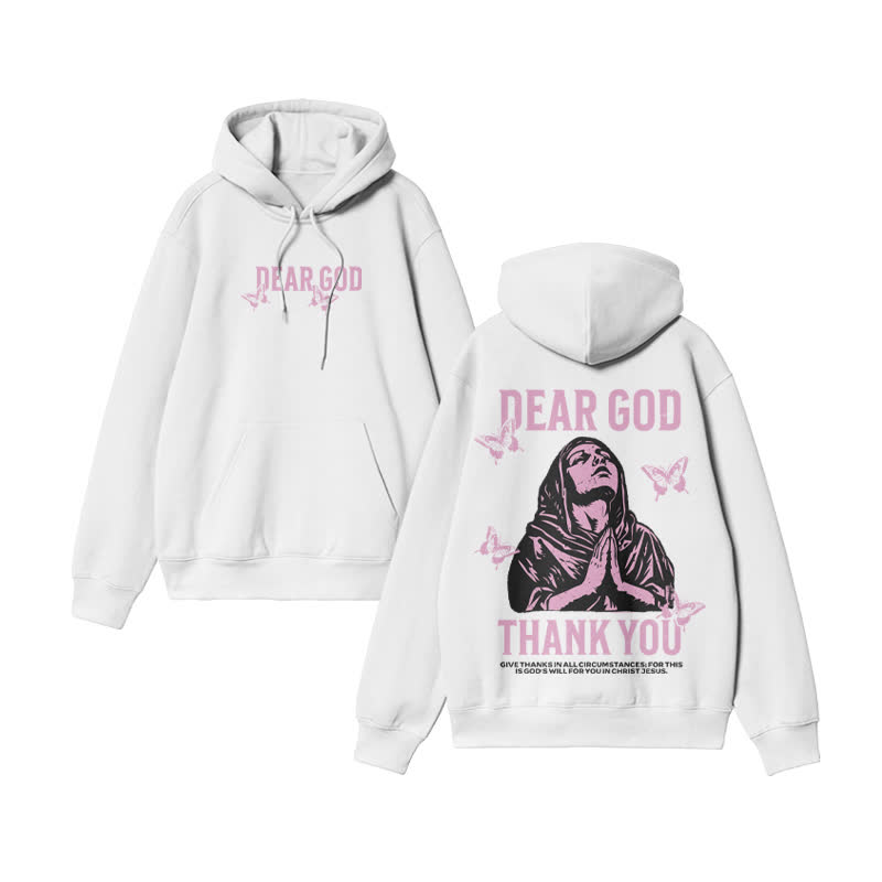 Unisex Thank You Dear God Print hoodie - White - US16-18(2XL) - image 2