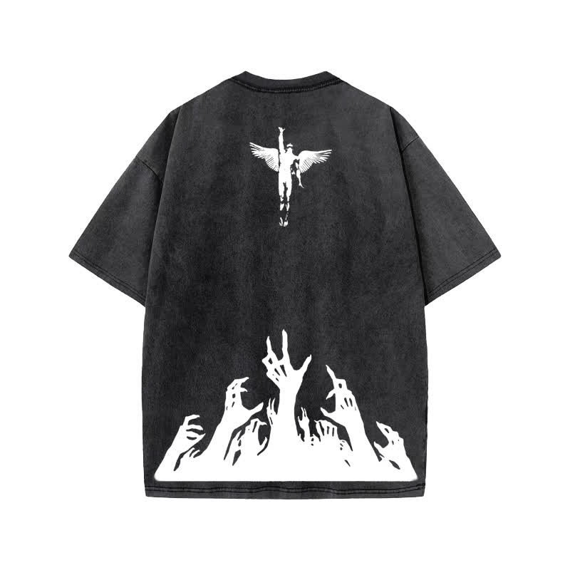 Unisex Faith Over Fear Print Acid Washed T-shirt - Black - US20-22(3XL) - image 2