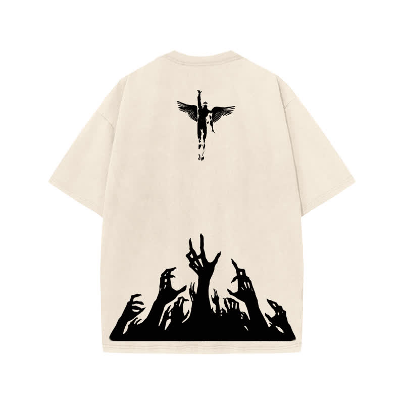 Unisex Faith Over Fear Print Acid Washed T-shirt - Beige - US20-22(3XL) - image 1