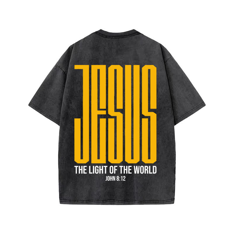 Unisex Jesus The Light Of The World Print Acid Washed T-shirt - Black - US20-22(3XL) - image 1