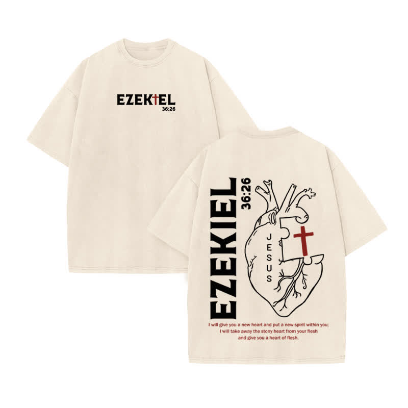 Unisex Ezekiel 36:26 Print Acid Washed T-shirt - Beige - US20-22(3XL) - image 2