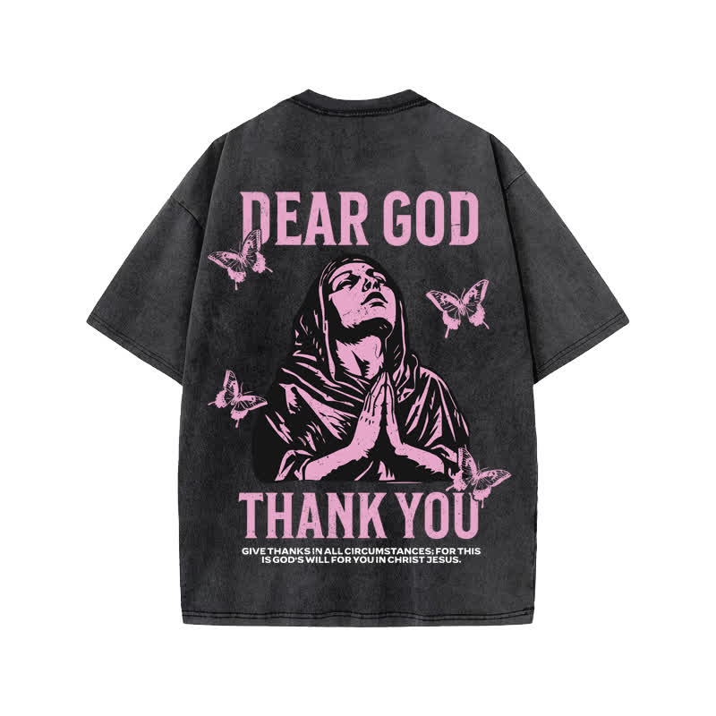 Unisex Thank You Dear God Print Acid Washed T-shirt - image 1