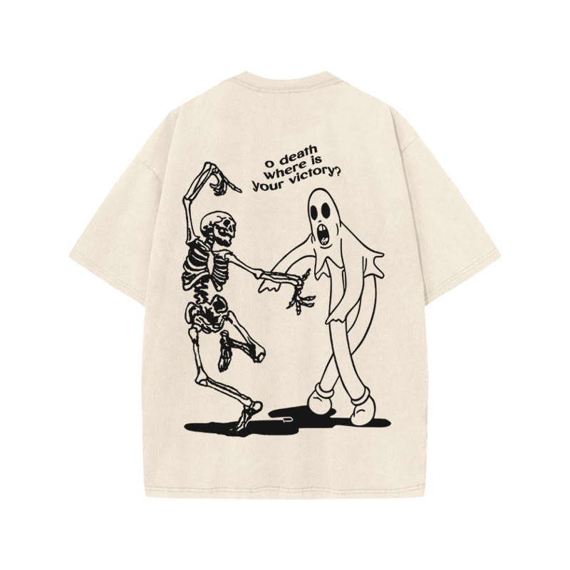 Unisex O Death Where Is Your Victory Print Acid Washed T-shirt - image 1