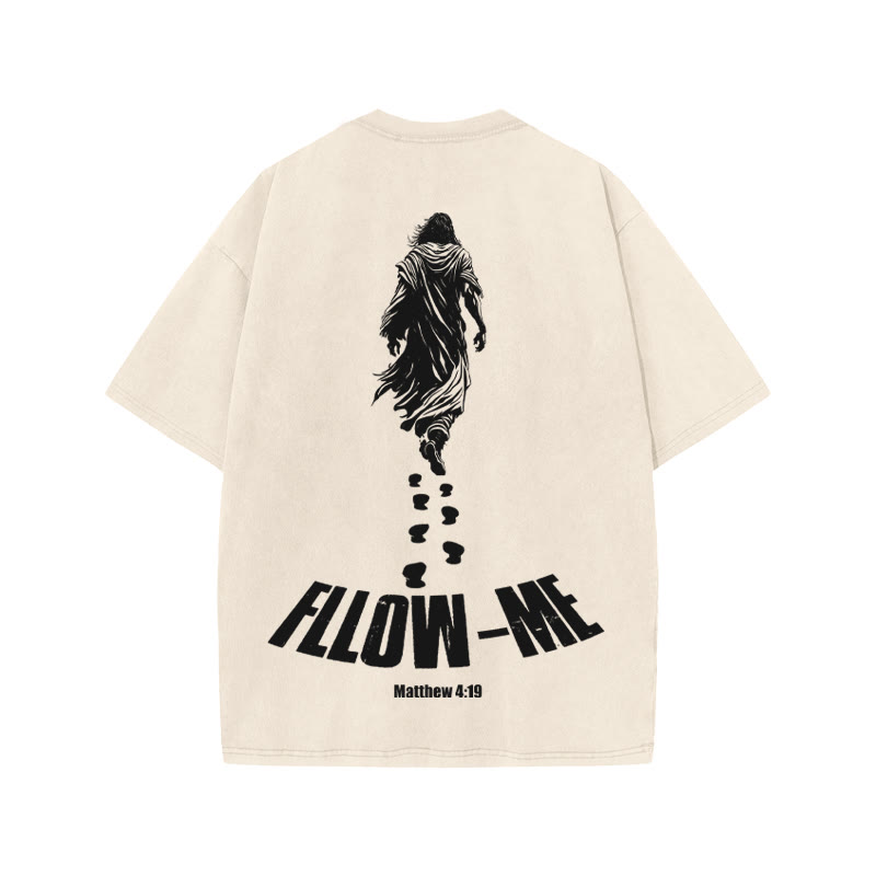 Unisex Fllow The Jesus Matthew 4:19 Print Acid Washed T-shirt - image 1