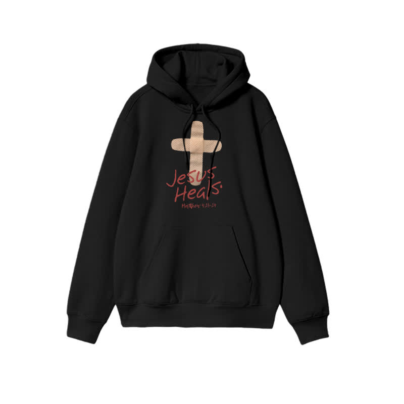 Unisex Jesus Heals Matthew 4:23-24 Print Hoodie - Black - 2XL - image 2
